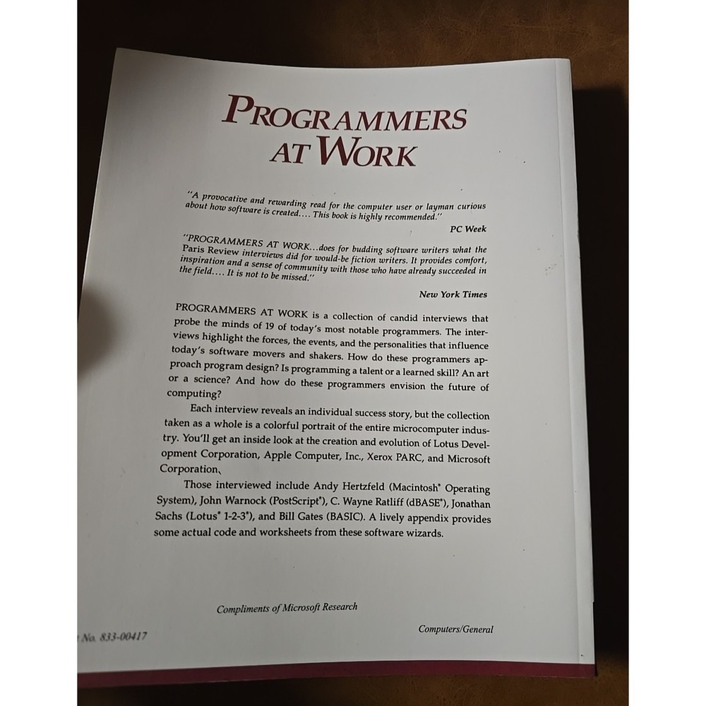 Programmers‎ at Work: Interviews With 19 Programmers Paperback Tempus Book - Picture 4 of 5